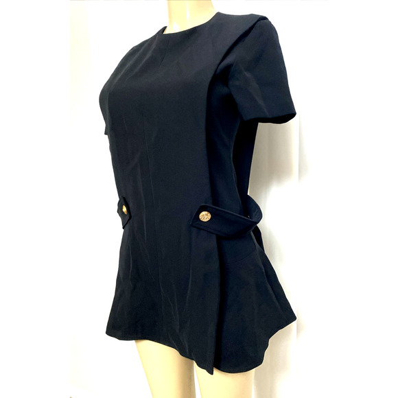 Louis Vuitton Uniform Anchor Gold Button Apron Mini Dress Black Short Sleeve 32 - Picture 4 of 13